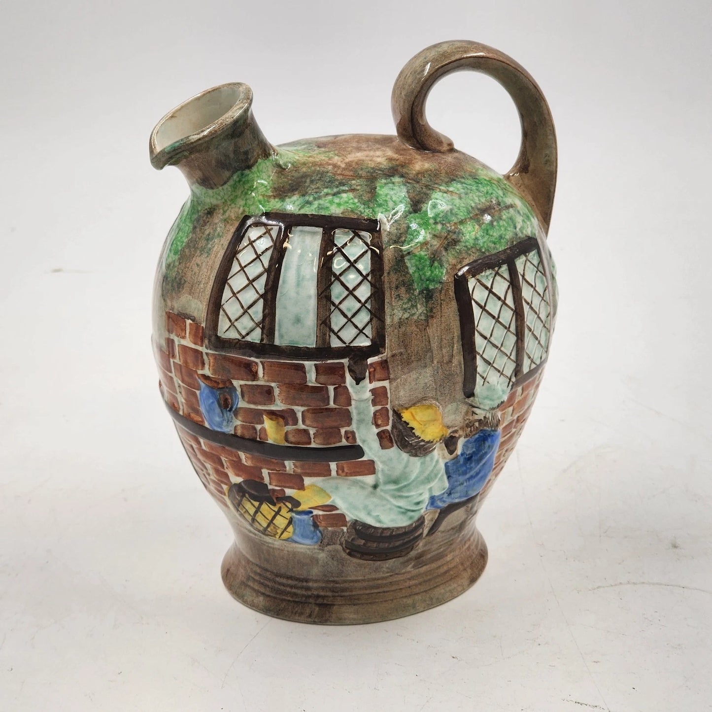 Radford Art Pottery Flagon Jug Hand Painted Wine Village Pub Scene England Vtg