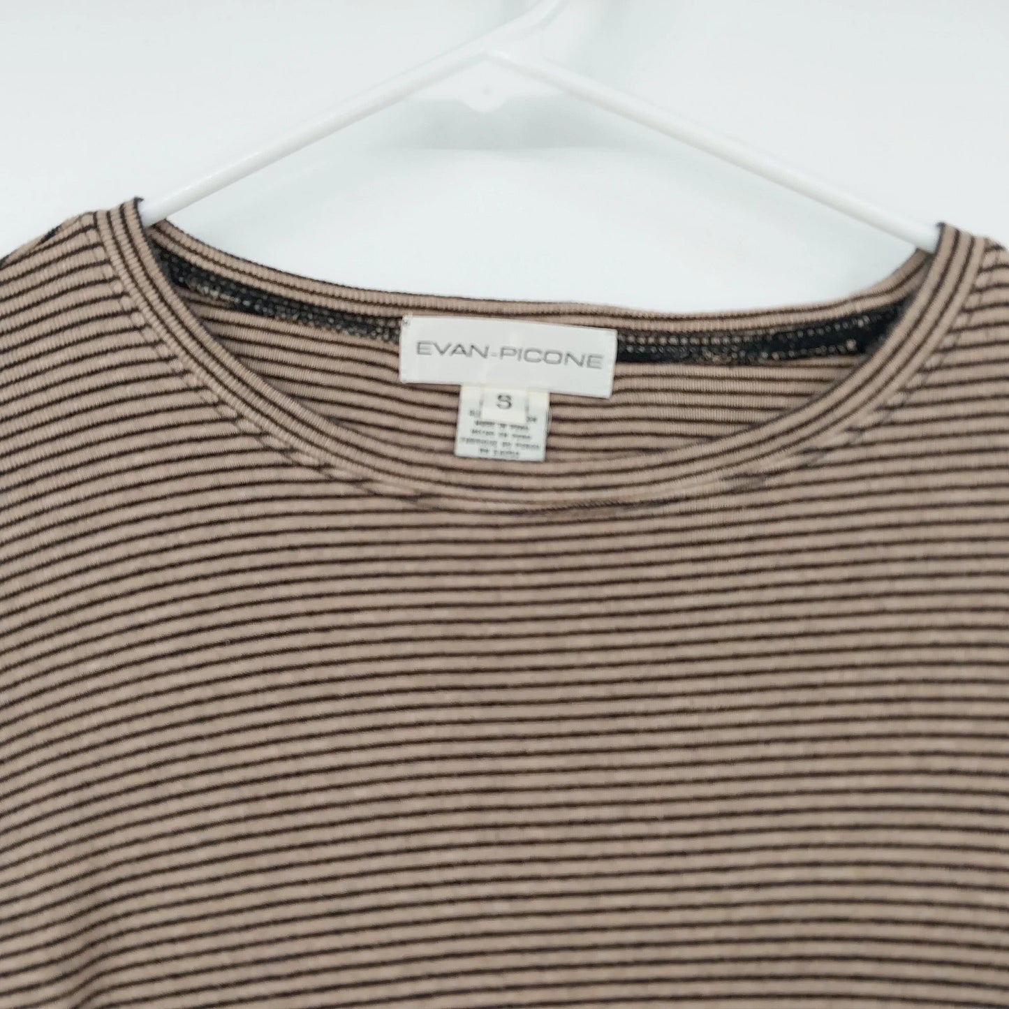 Evan-Picone Women's Long Sleeve Striped Knit Top Brown Black Crew Neck Small