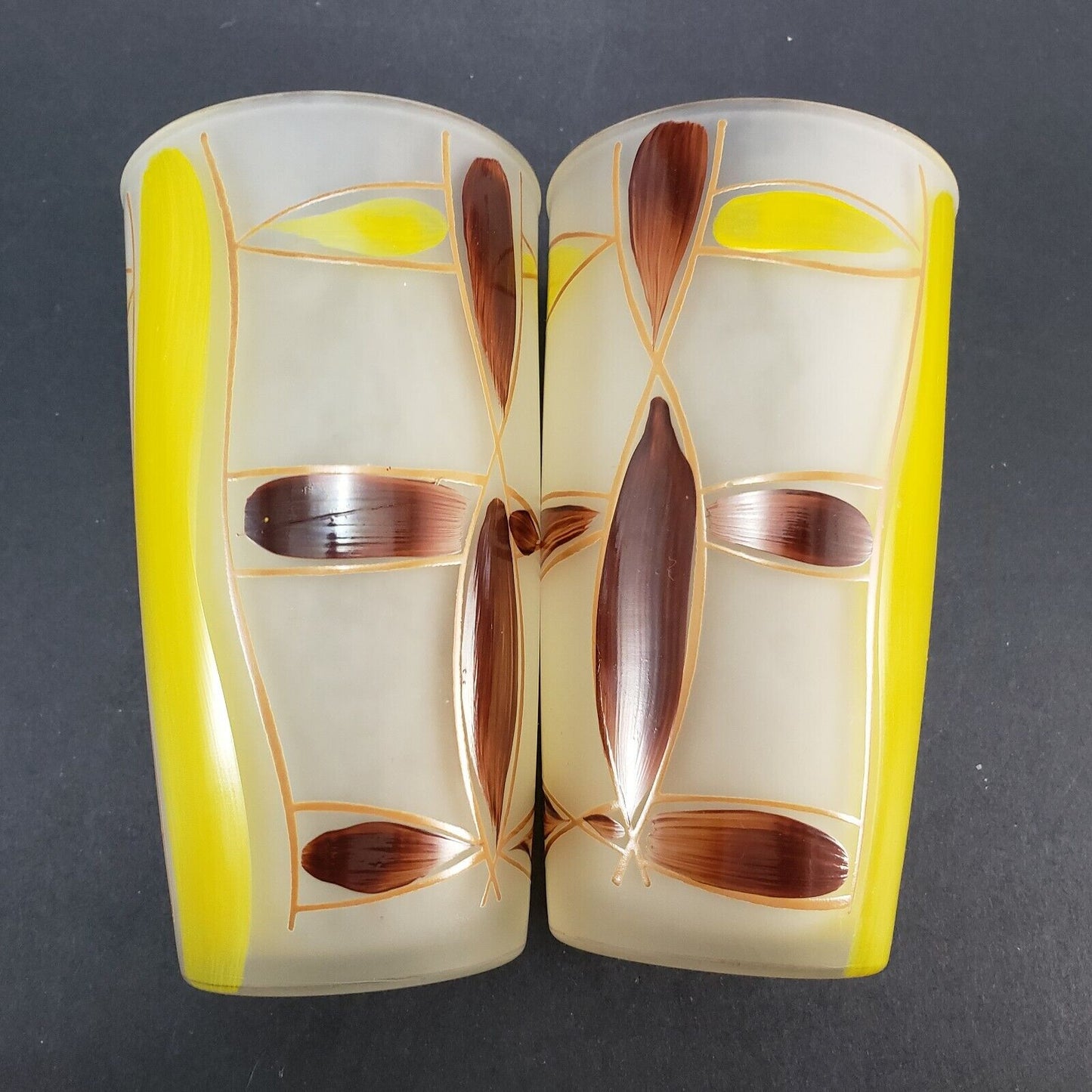 MCM Frosted Pitcher Set Geometric Southwest Mid-Century Yellow Brown Brushstroke