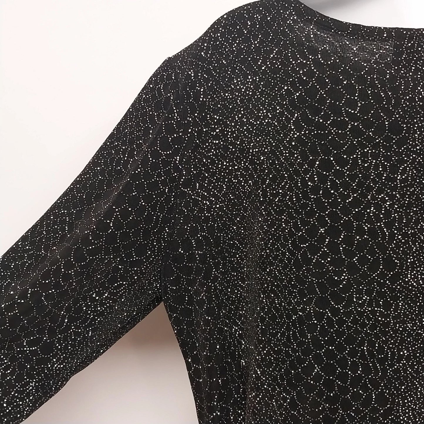 Claudia Richard Women's Black Silver Stud Glitter Top Large V-Neck Long Sleeve