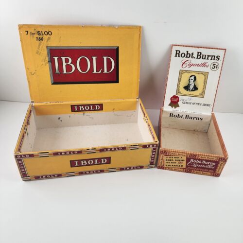 2 Cigar Box Empty Robt Burns Cigarillo Vintage Ibold Cardboard Cincy 4" & 9"