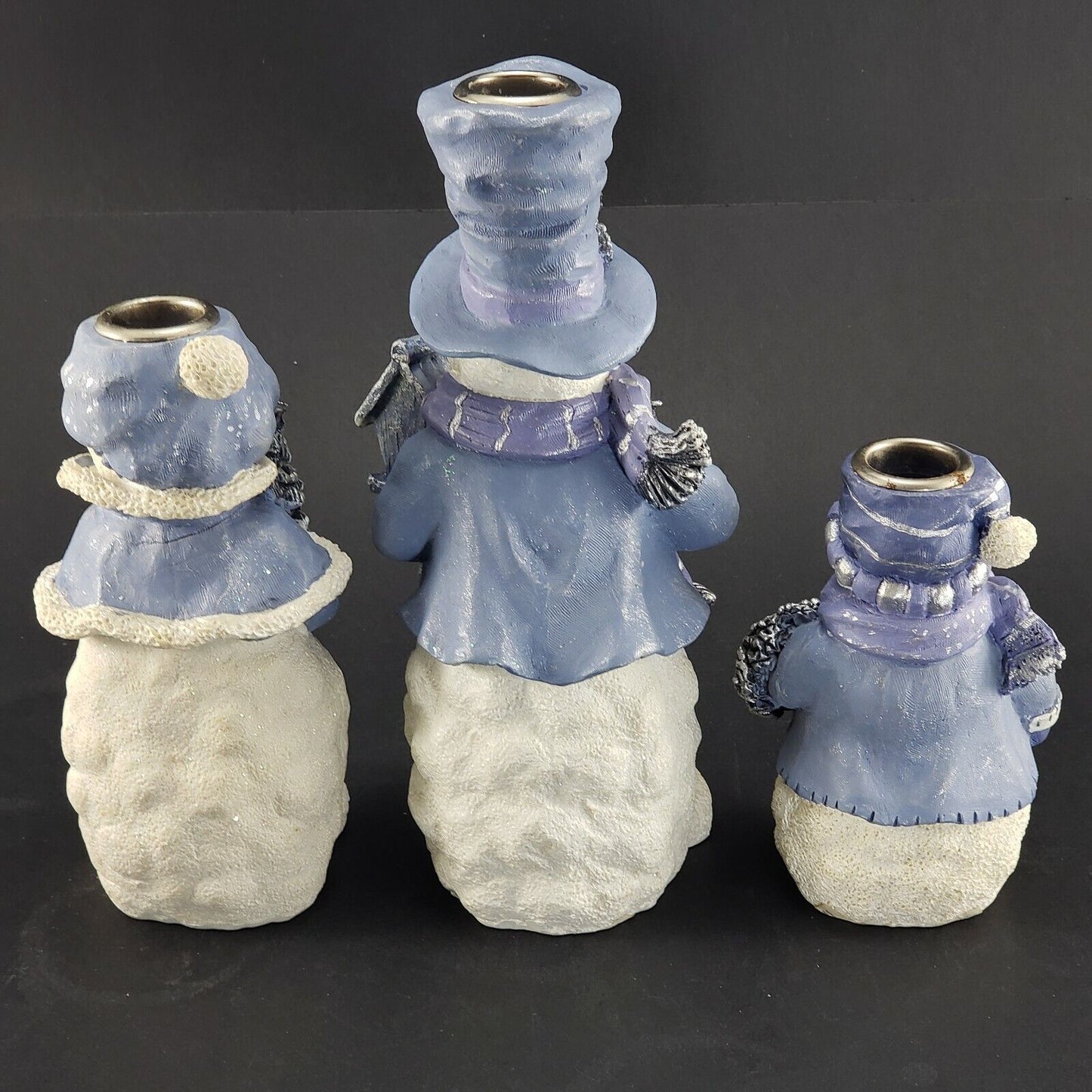 Snowmen Candle Holders Set of 3 Blue White Christmas Decor