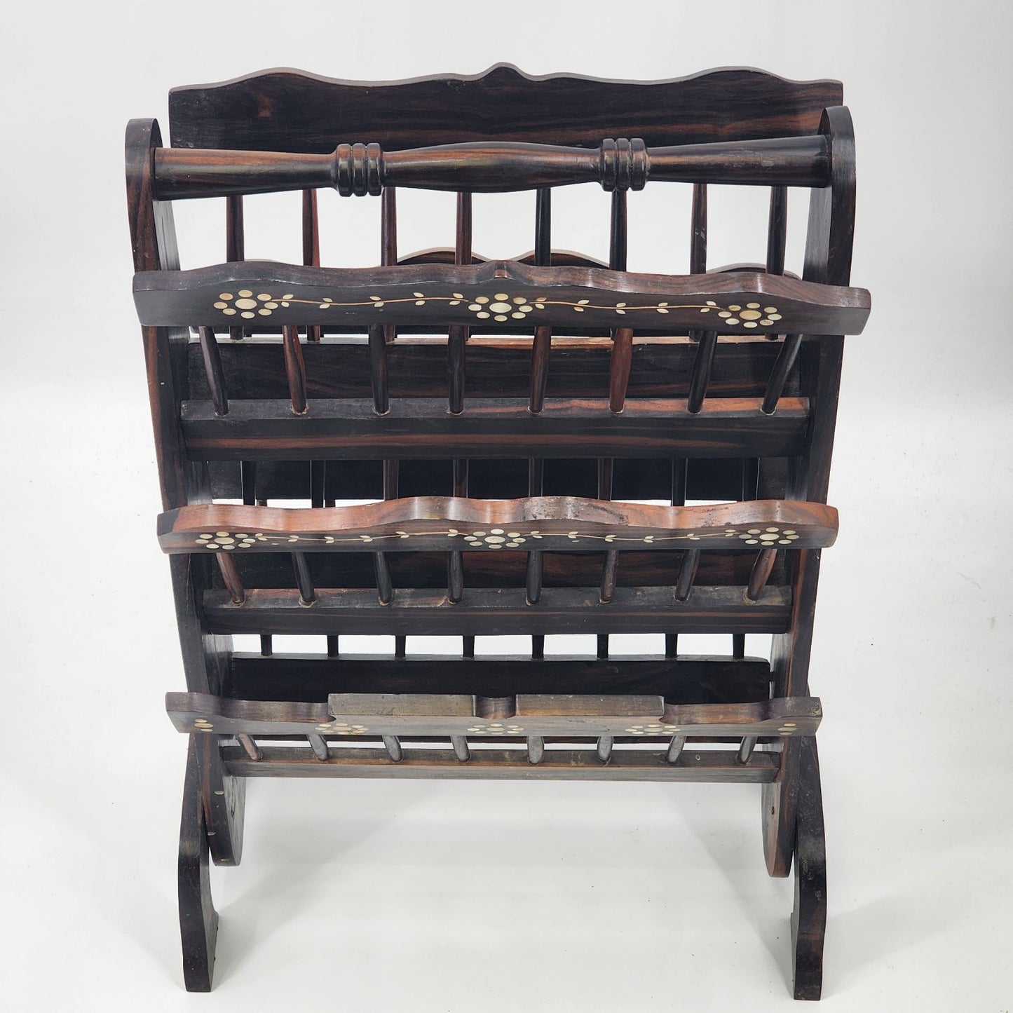 Wood Ebony Inlaid Magazine Rack Book Music by SC Vizcarra w/ 6 Position