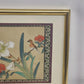 Pair Chinese Silk Paintings Birds Flowers Gold Frame 14x11 Vintage Wall Art
