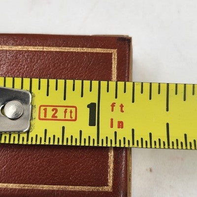 Tan Pill Box Trinket Jewelry Faux Leather Top & Bottom Gold Metal Finish