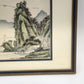 Chinese Ink Watercolor Landscape Painting Mountain River Boat Calligraphy Framed