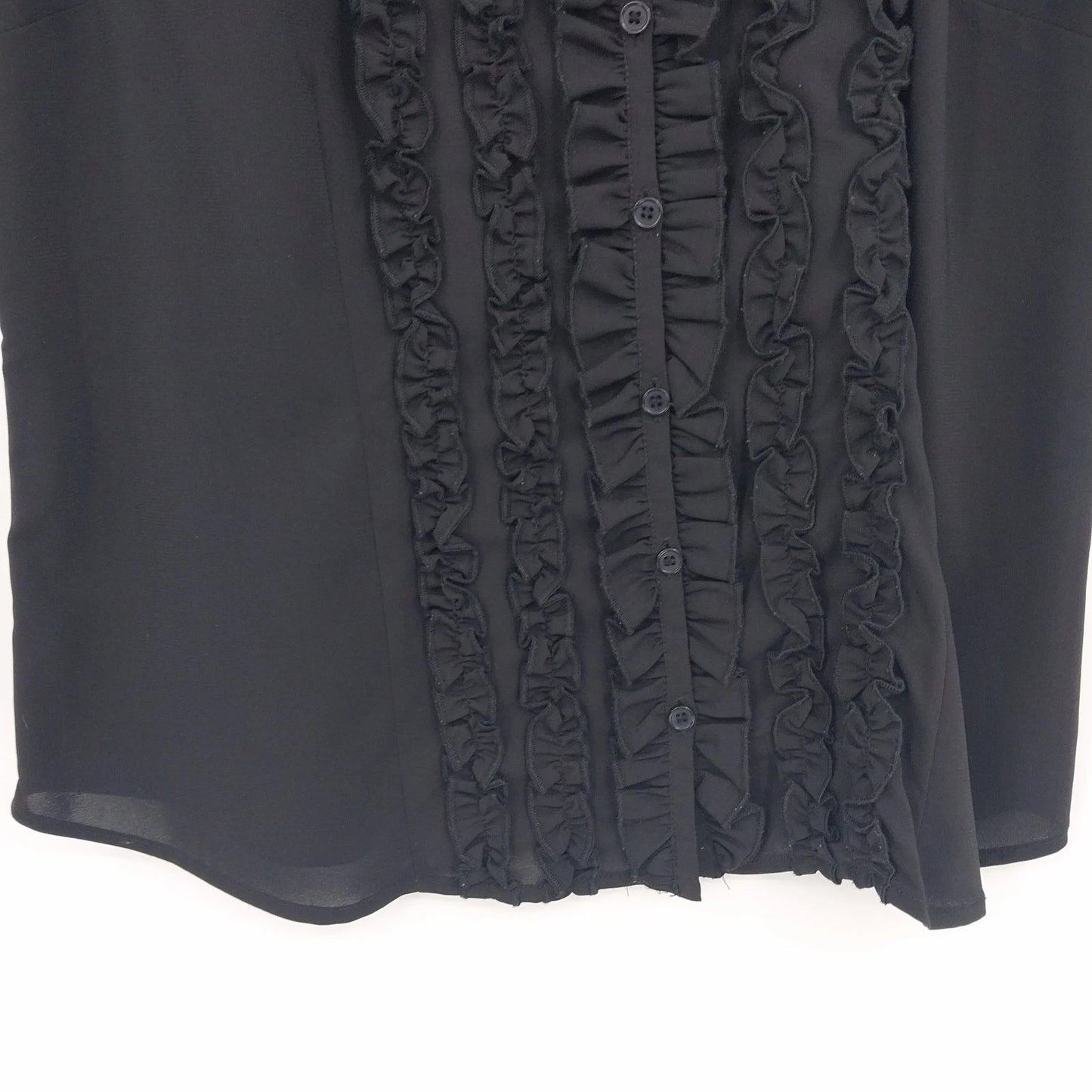 Fred David Black Ruffle Sleeveless Blouse Button Front Womens Petite Large PL