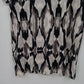 Relativity Abstract Ikat Print Blouse Women's Large Short Sleeve Black White