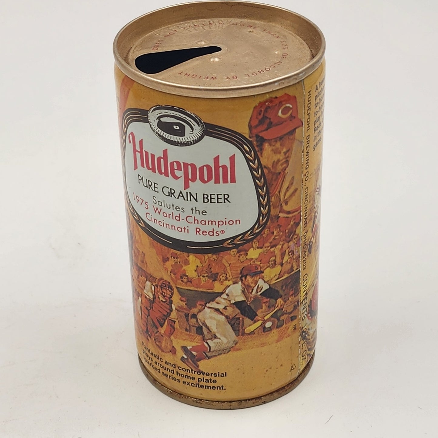 2 Hudepohl 12 oz Steel Beer Can 1975 World Series Champions Cincinnati Reds GUC