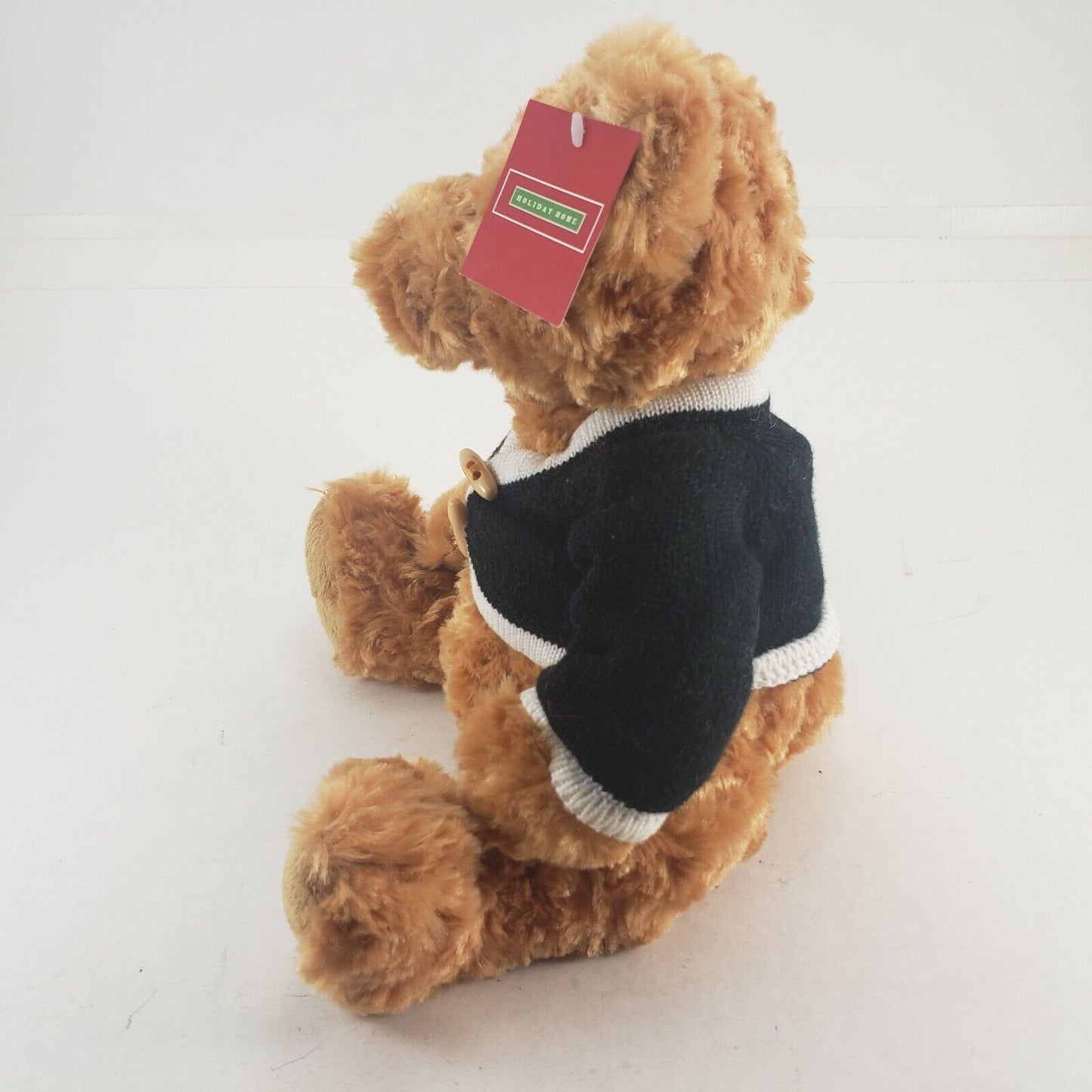 Holiday Home Brown Bear Plush Wearing Black Sweater 14" Long Stuffed Animal