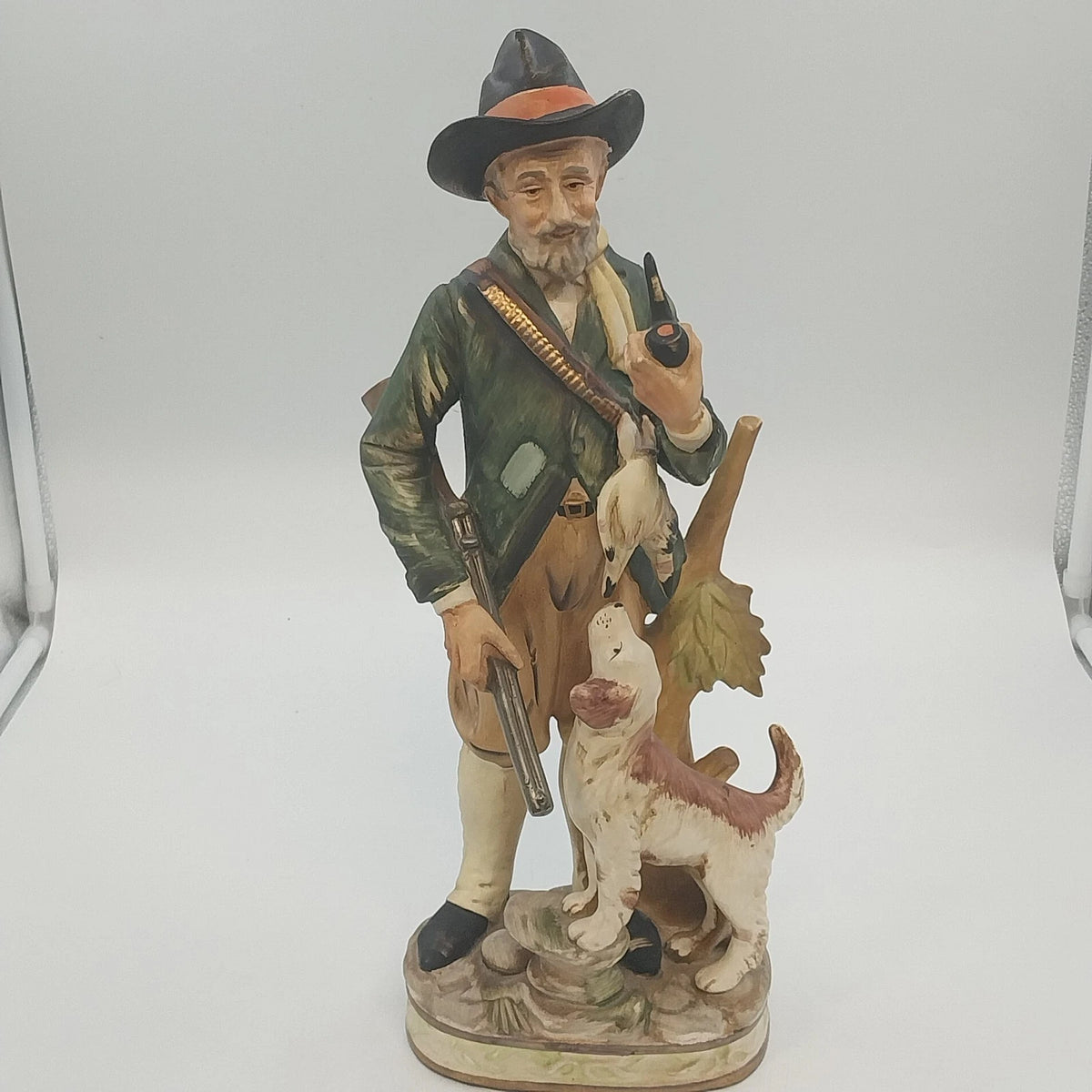 ARDCO Hunter Man & Wood Gatherer Woman Figurines Pair w Dogs 15" Japan Vintage