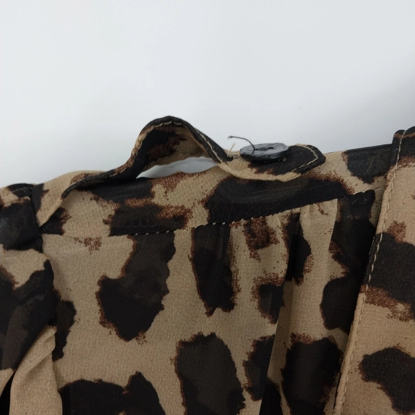 Xtaren Women's Leopard Print Sheer Pleated Mini Shirt Dress Long Sleeve Small