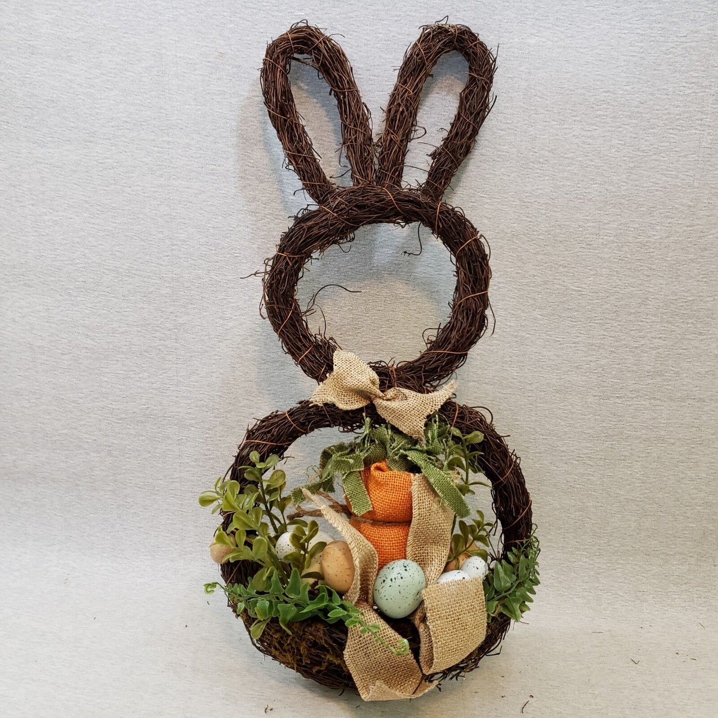 Easter Handwoven Vine Bunny Rabbit Egg Basket Woven Wall Hanging Grapevine 23"