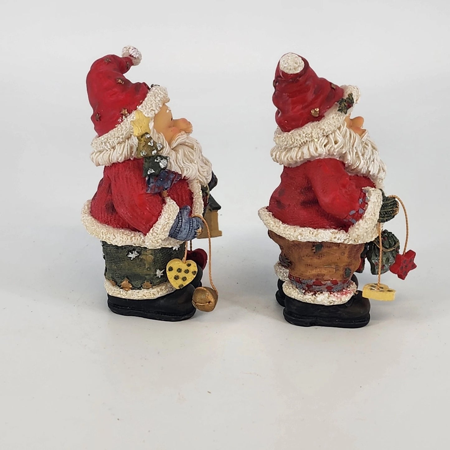 Vintage Don Mechanic Resin Santa Figurines Set Birdhouse Tree