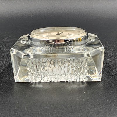 Linden Crystal Quartz Desk Clock Tabletop Crystal Clear Glass 4" West Germany