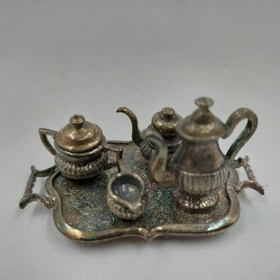 6pc Miniature Tea Set 1:12 Dollhouse Silver Vintage Decor 1.5"