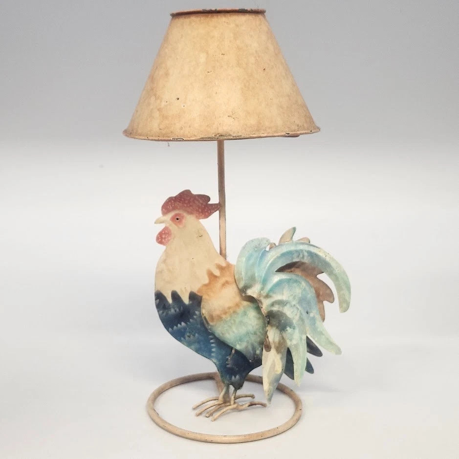 Rooster Mini Candle Lamp Metal Tea Light Holder Tapered Fabric Farmhouse Country
