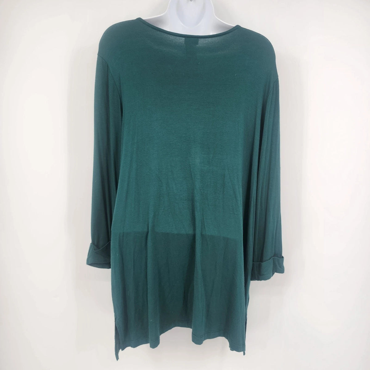 Charming Charlie Women's Teal Green V Neck Tunic Long Sleeve Top Large Roll Cuff