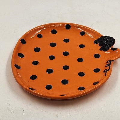 Grasslands Road Orange Pumpkin Plate Black Dots Pumpkin Patch Halloween Ceramic