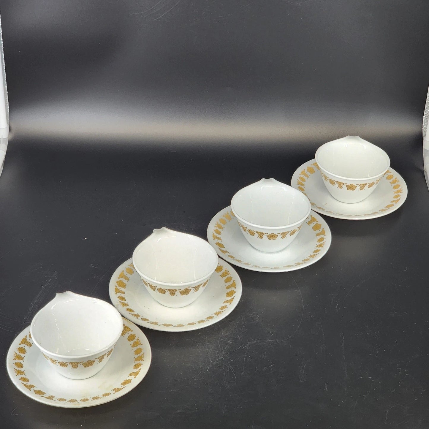 Corelle Butterfly Gold Cups Saucers Set 4 Vintage