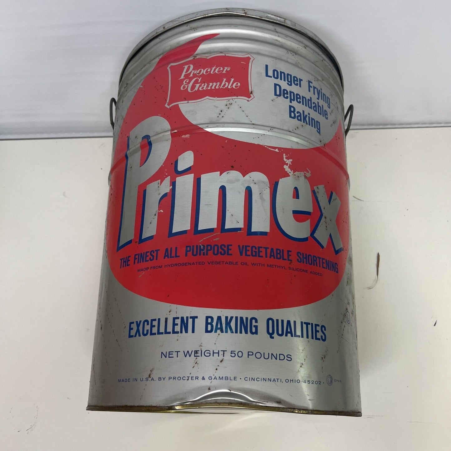Large Primex Steel Tin Can Procter & Gamble Frying Shortening 17"x12"
