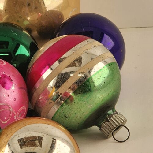 12 Glass Blown Christmas Ornaments Vintage Bell Ball Shaped Striped Solid Varies