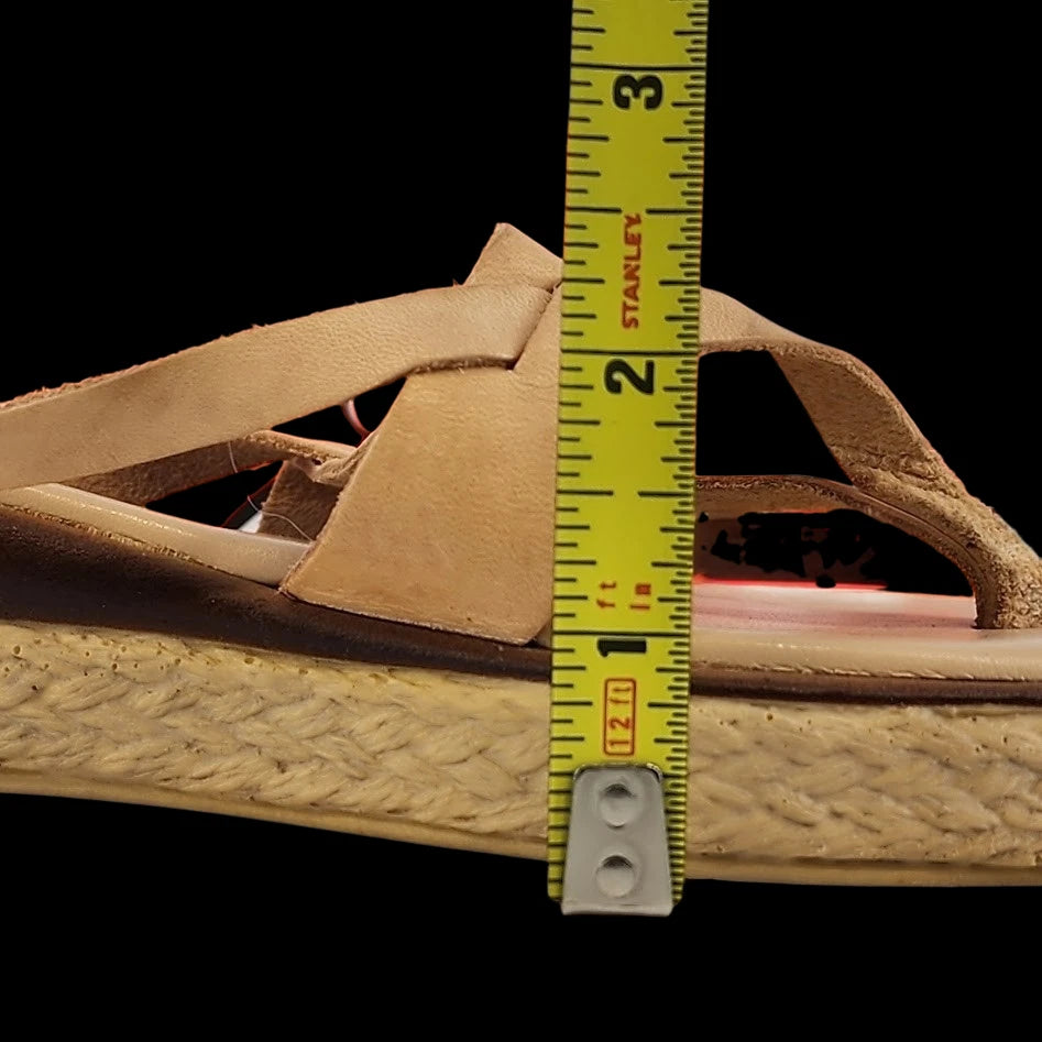 Castelfranco Wedge Sandals Womens 8 Beige Leather Rhinestone Italy