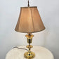 Brass Table Lamp 25" Fabric Shade Finial Electric 1980s Early American MCM