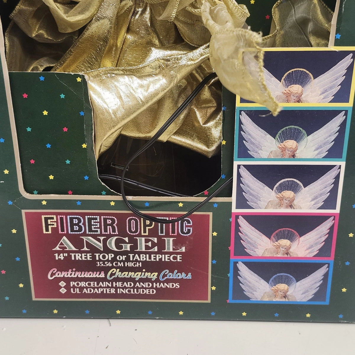 Bradford Novelty Fiber Optic Angel Tree Topper Gold 14" Color Changing w Box