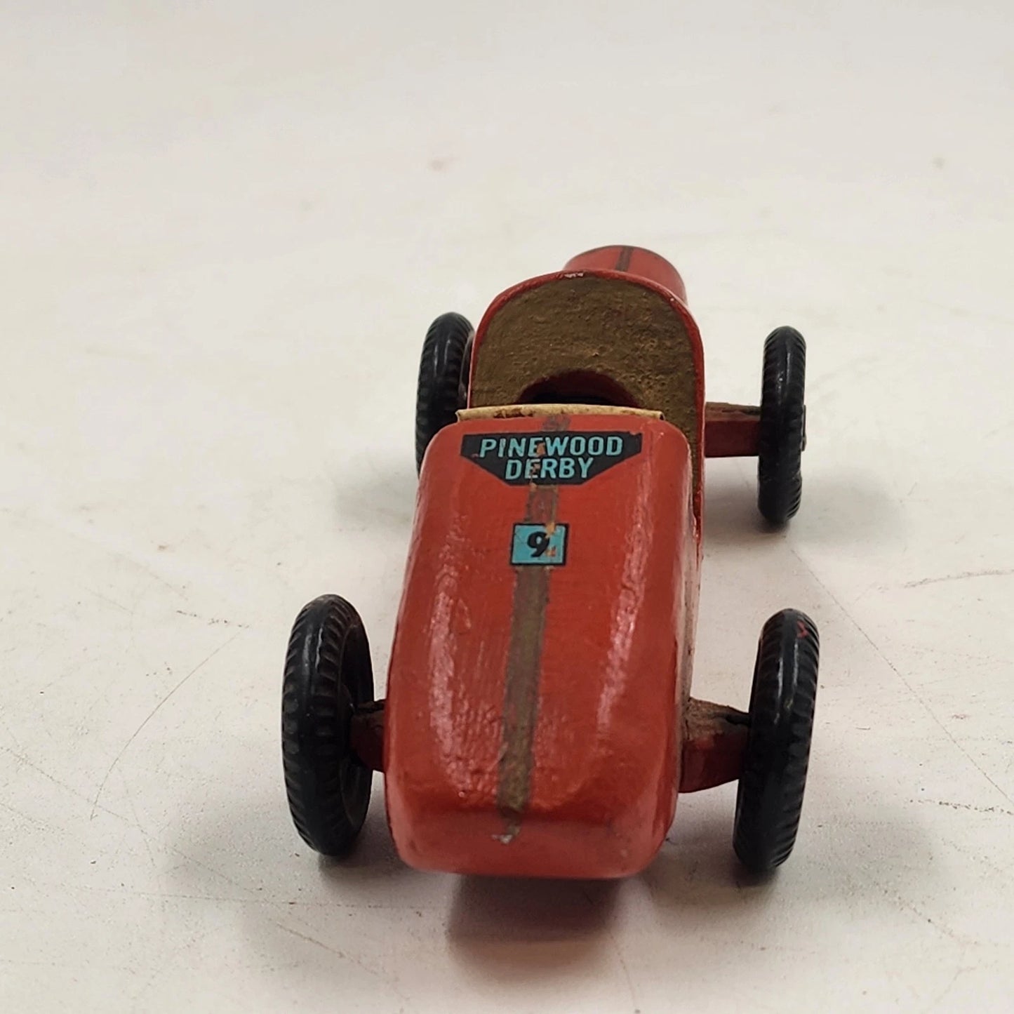 Pinewood Derby Car Handmade Wood Racer Red No.9 Cub Scouts USA Toy Vehicle 1990s