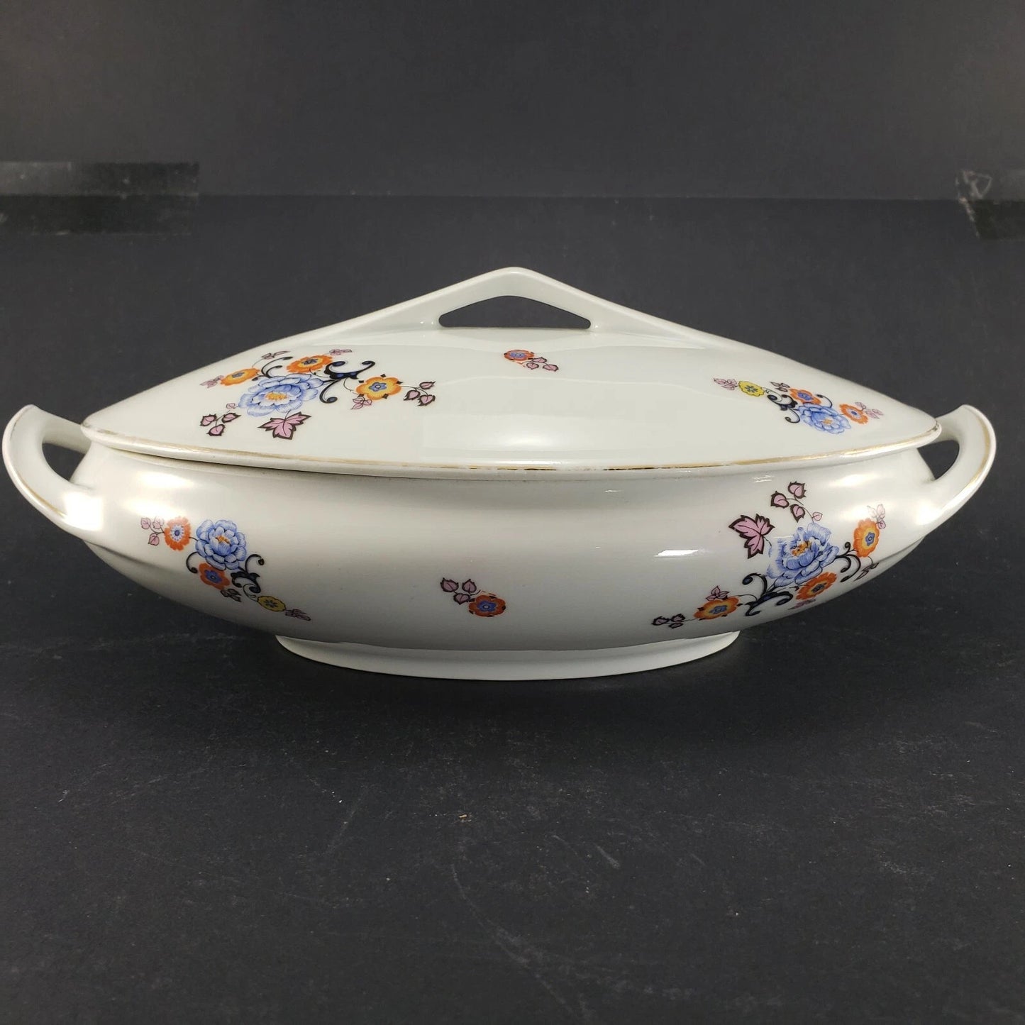 Covered Vegetable Oval Serving Dish Floral Porcelain H J Co Bavaria Antique