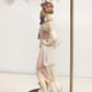 Lady Holding Peacock Table Lamp With Domed Glass Beaded Shade Art Deco Style 24"