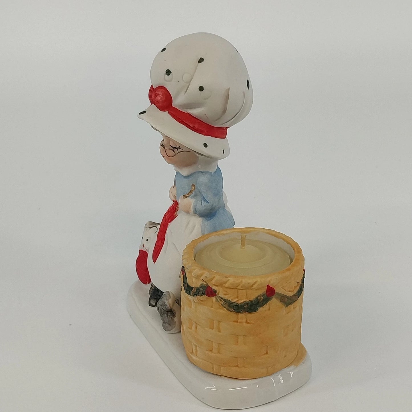 Jasco Christmas Luvkins Mrs Claus Candle Holder Knitting Cat Porcelain 1978 Vtg