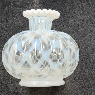 Fenton Glass Perfume Bottle White French Opalescent Lattice Optic Squat 4.25"
