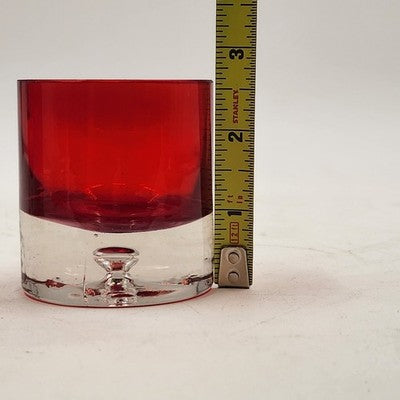 4 Red Flashed Short Highball Shot Glass Tea Lite Bubble Base 2.5"h Thick Barware