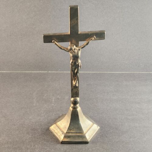 Brass Crucifix Jesus God Holy Spirit Catholic Christianity INRI 11" Tall Vintage