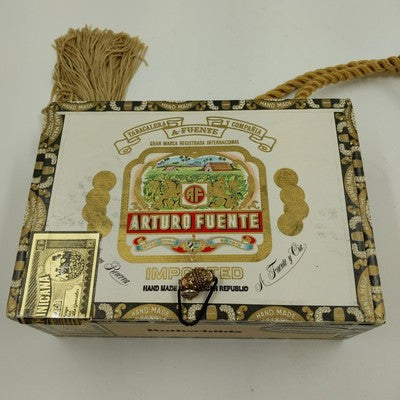 Wood Cigar Box Purse Arturo Fuente Dominican Republic Rothschilds Rope Handle