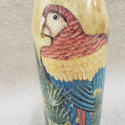 Vintage Hand Painted/Crafted Parrot on a Beer Bottle Designer Flower Vase