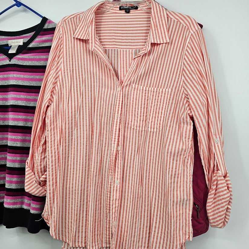5 Ladies Sweaters & Tops Size XL Blue Pink Red Long Sleeve Button Up Casual Lot