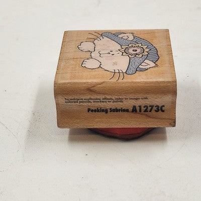 5 Wood Rubber Stamps Cats Theme Kitten w Bow Purrrfect Peeking Sabrina