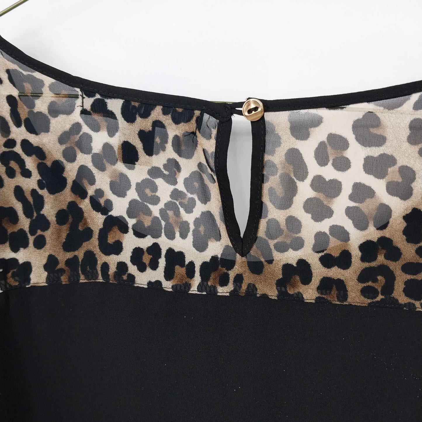XXI Womens Black Sheer Blouse Leopard Print Long Sleeve Top