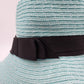 Rike's Light Blue Teal Woven Paper Straw Summer Hat with Black Ribbon Bow Accent