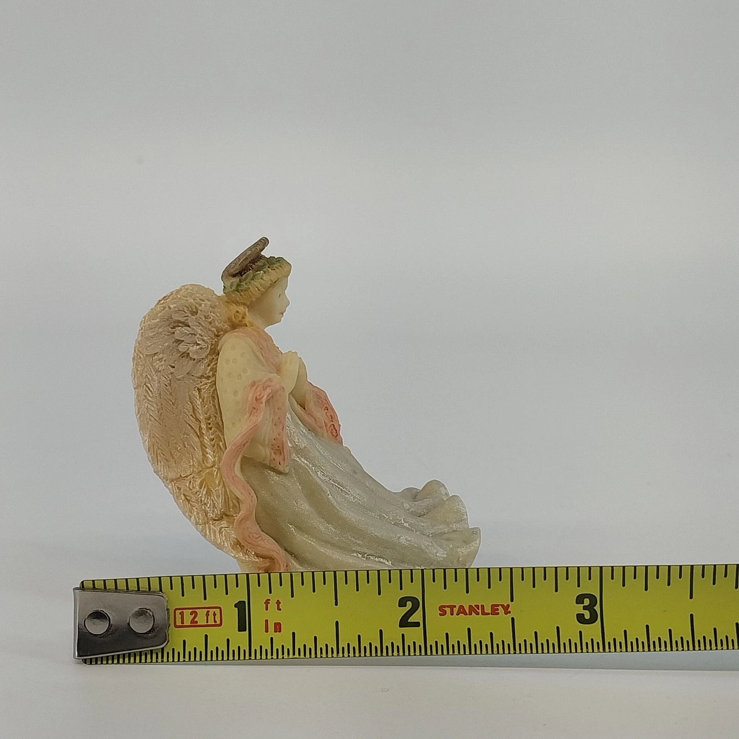 Praying Angel White Pink Resin Figurine Textured Halo 5" United Design Corp USA