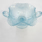 Jeannette Louisa Ice Blue Glass Pedestal Compote Double Handle Ruffled Rim 5.25"