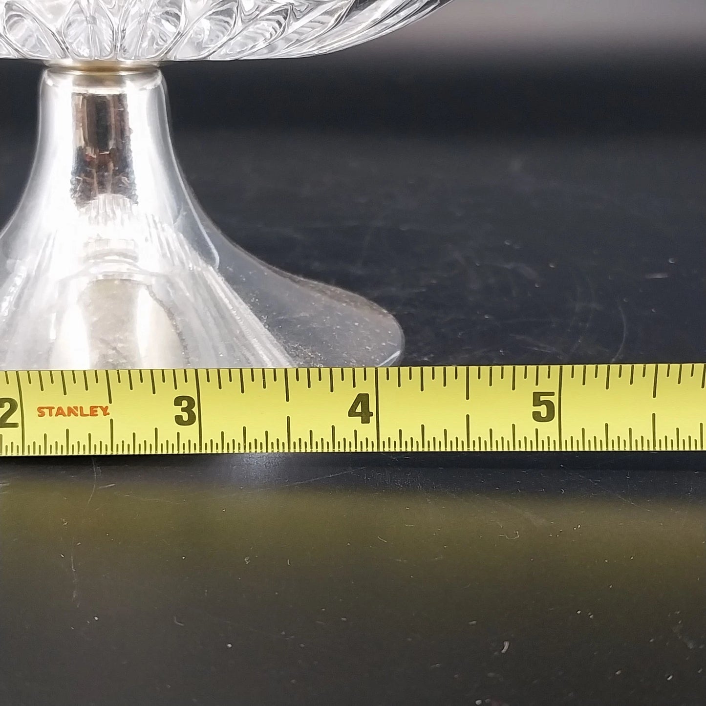 Heavy Glass Thumbprint Candy Dish Compote w Lid Silver Metal Base 7" Vintage
