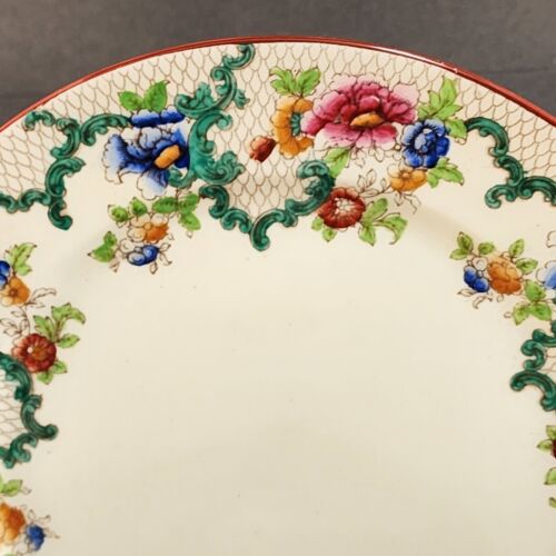 Royal Cauldon VICTORIA Luncheon Plate Smooth Red Edge Floral Scaled Pattern 8¾"