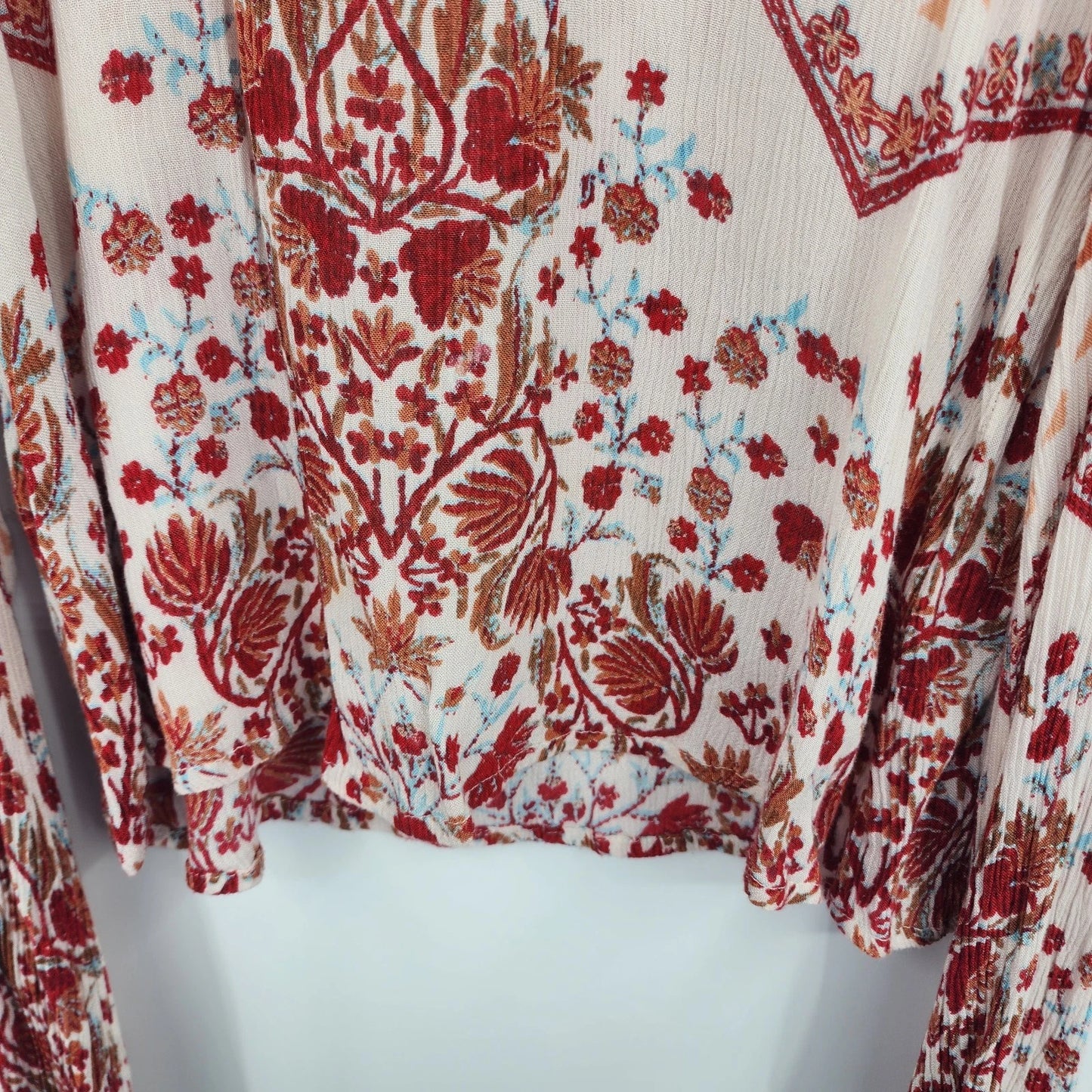 Women's Boho Embroidered Crop Top Medium White Floral Blouse