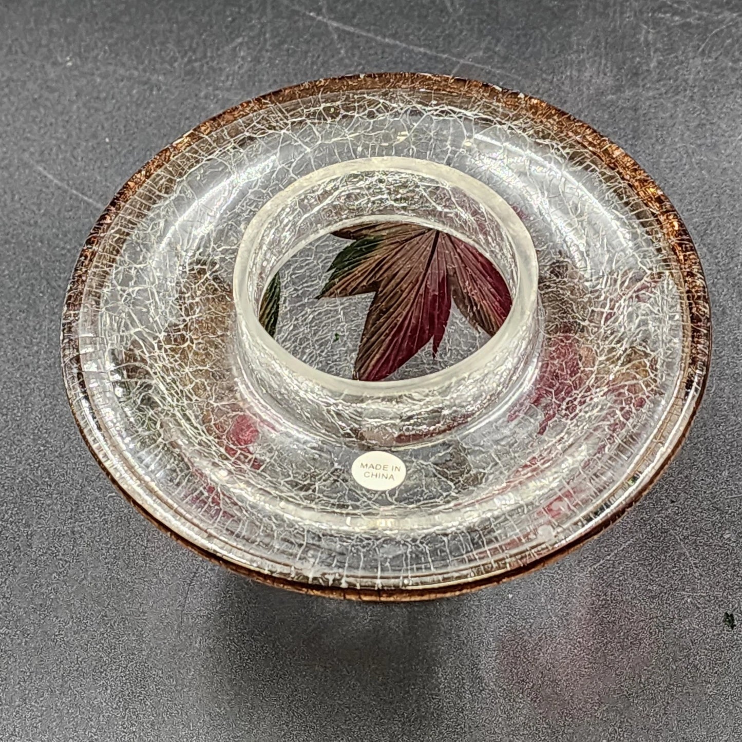 Yankee Candle Shade & Underplate Large Jar Brown Crackle Glass Autumn Leaves