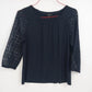 Talbots Petite Navy Blue Lace Sleeve Blouse Women MP 3/4 Sleeve Crochet Knit Top