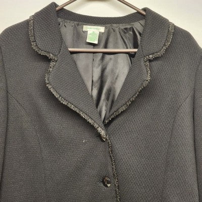 Laura Ashley Women’s XL Black Blazer Jacket Textured Sequins Trim Career Coat